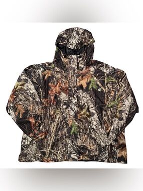 💖Vintage Russell Outdoors Mossy Oak Camo Hooded Raincoat Jacket Gorp Fisherman